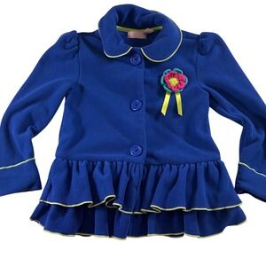 Kids Headquarters Royal Blue Fleece Ruffle Coat Flower Applique Girls Size 5